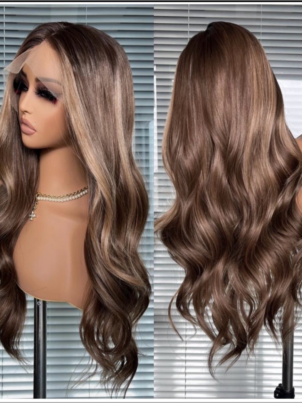Blended brown highlights with light brown money pieces Futura synthetic wig 13x4